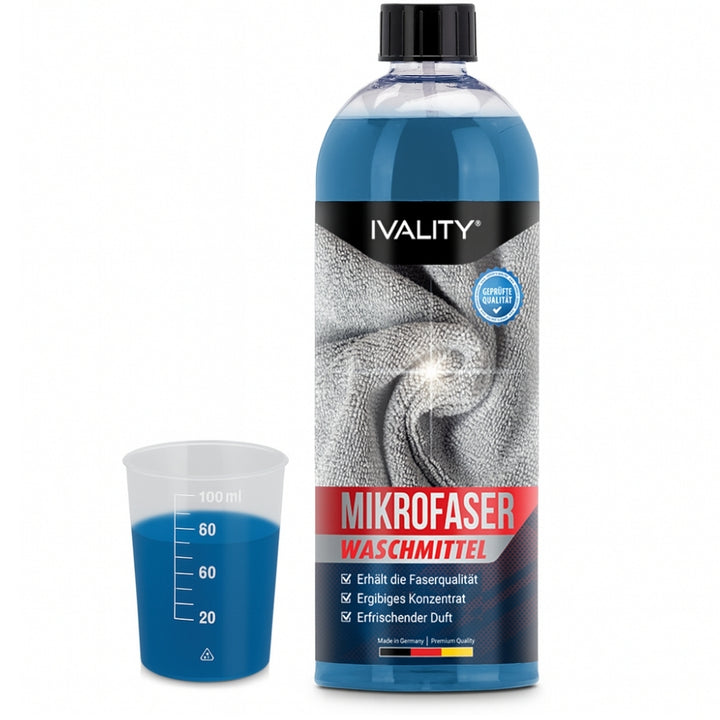 Mikrofaser Waschmittel 1L mit Messbecher – Spezialwaschmittel für Mikrofasertücher, Polier- & Trockentücher