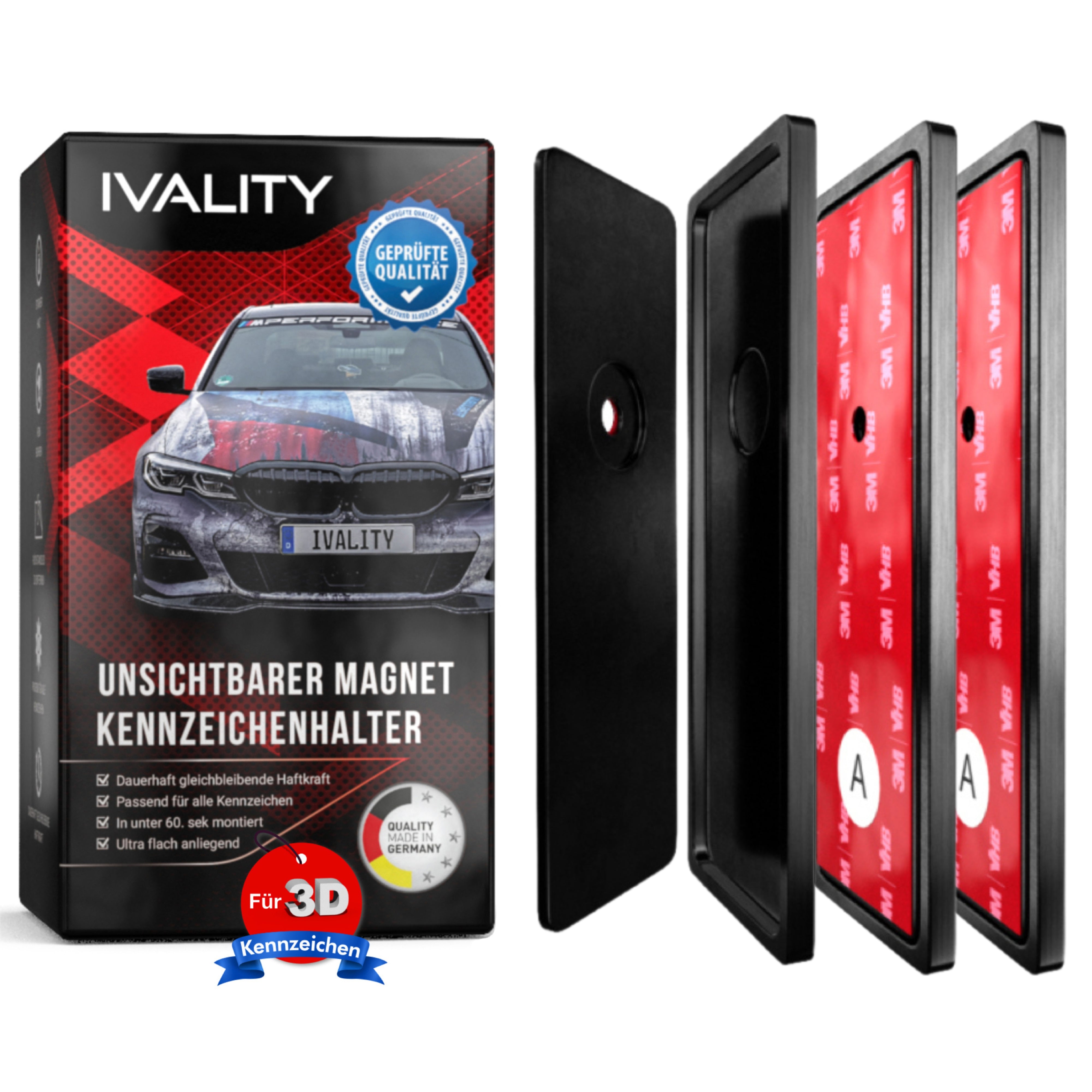 IVALITY - Magnet Kennzeichenhalter für 1x 3D Kennzeichen – Ivality