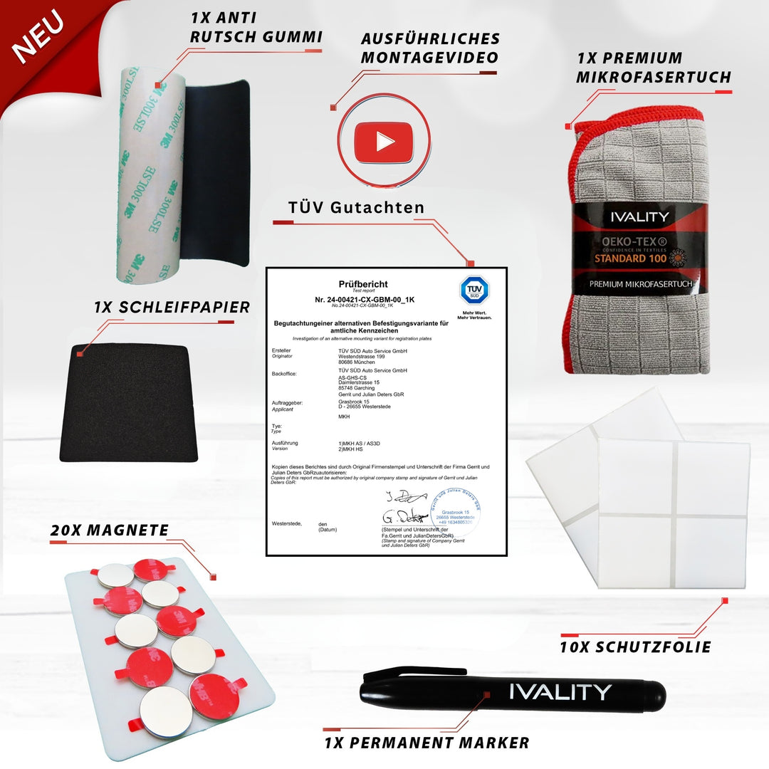 Magnetic license plate holder - behind the bumper - including TÜV certificate