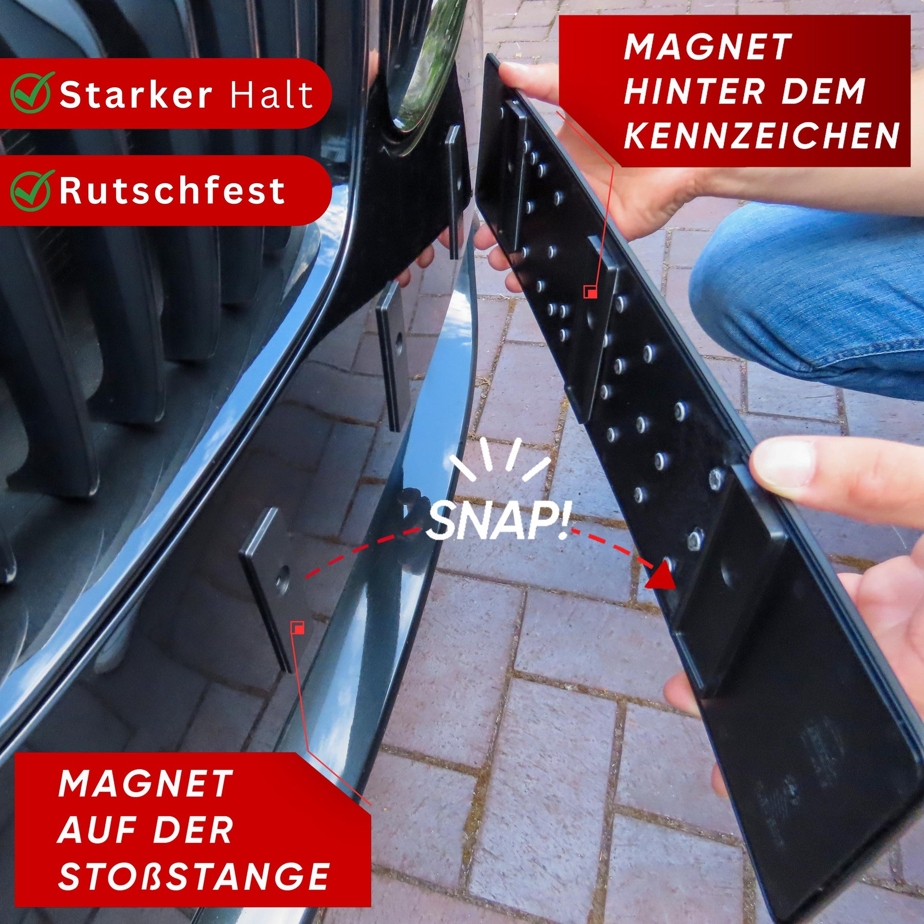 Magnet Kennzeichenhalter für ALU & 3D - Magnete hinter der Stoßstange -  100% Clean