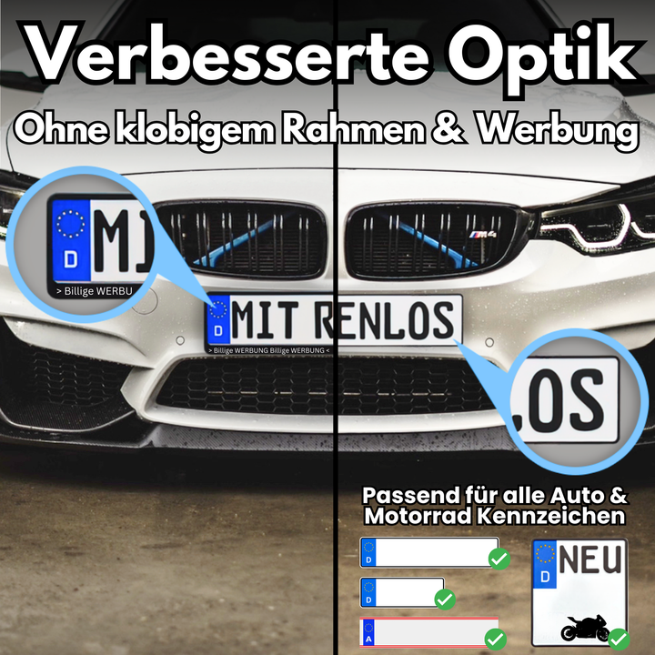 EINFÜHRUNGSPREIS - PlateLock Kennzeichenhalter rahmenlos - Auf der Stoßstange - Ultimative rahmenlose Optik
