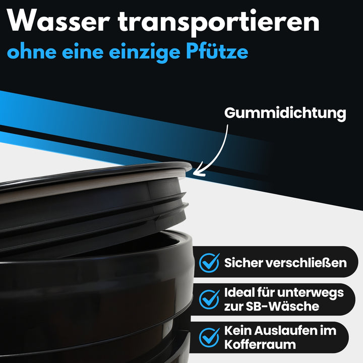 Robuster 20L Wascheimer mit Schmutzsieb und Schraubdeckel für die perfekte Autowäsche