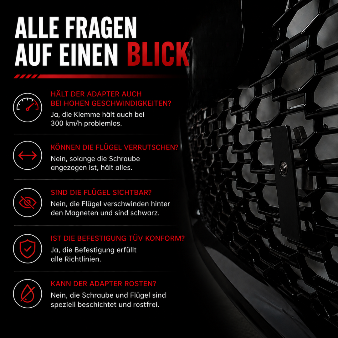 Wabengrill Adapter für rahmenlose Kennzeichenhalter