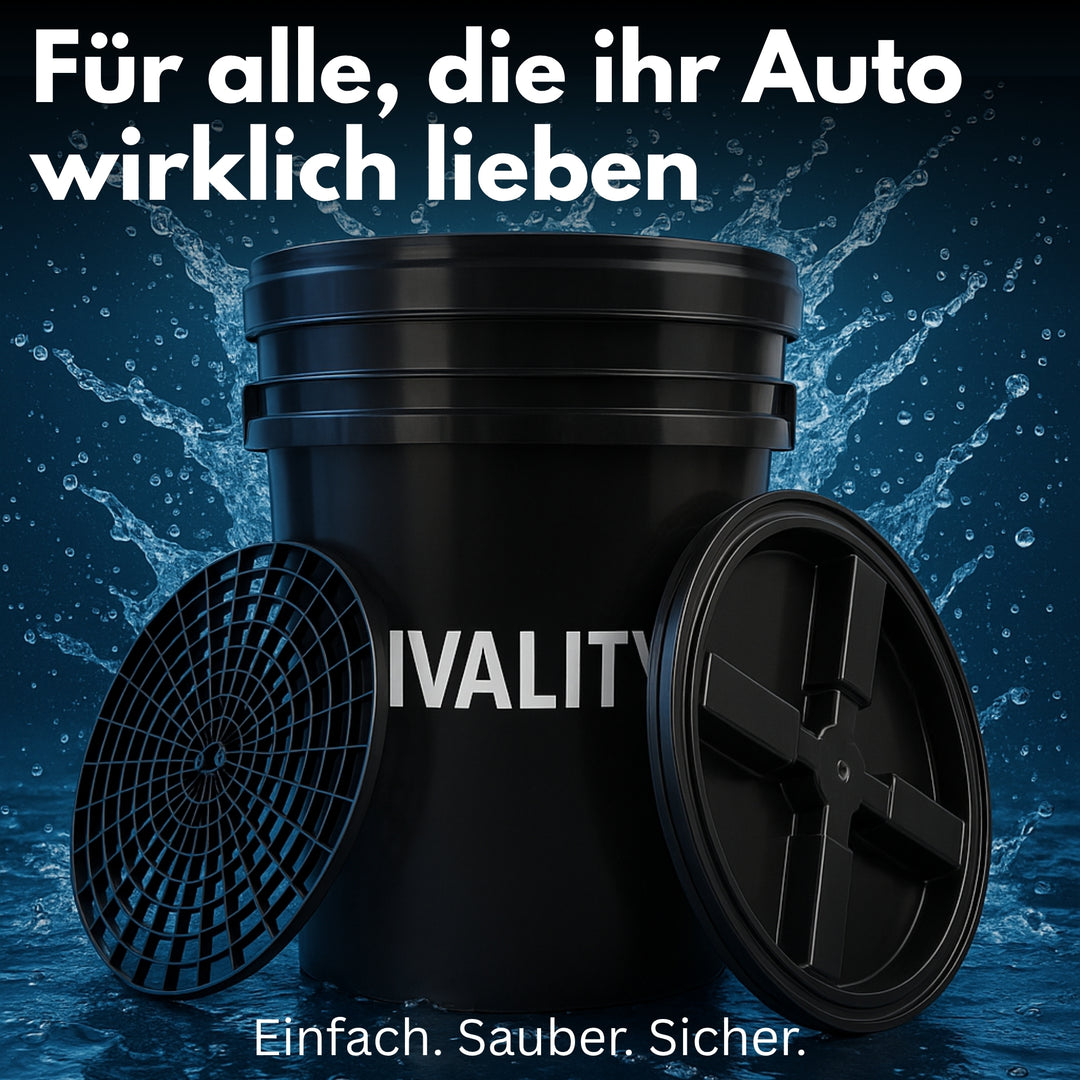 Robuster 20L Wascheimer mit Schmutzsieb und Schraubdeckel für die perfekte Autowäsche