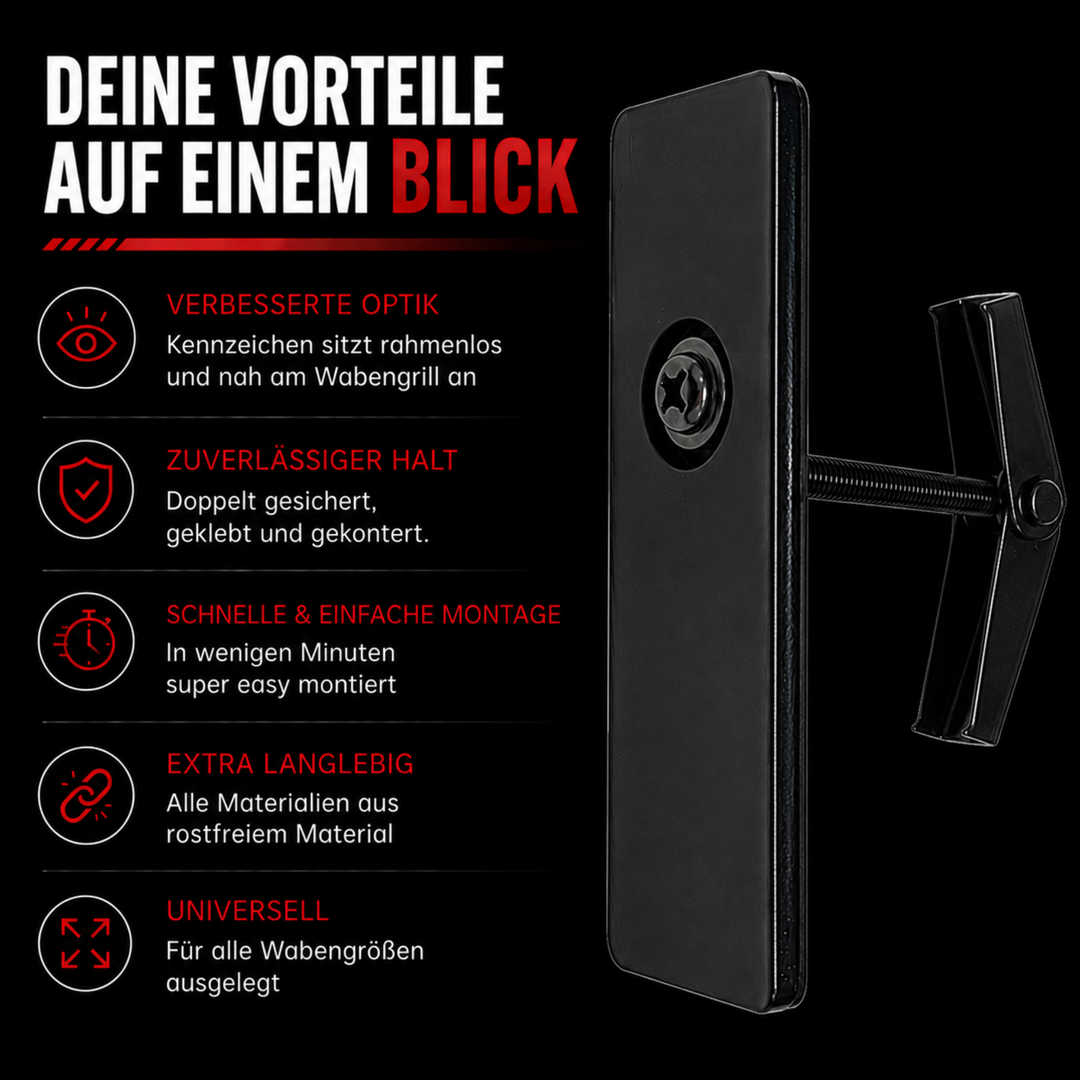 Wabengrill Adapter für rahmenlose Kennzeichenhalter