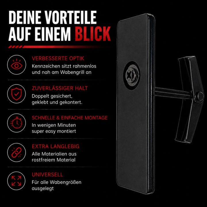 Wabengrill Adapter für rahmenlose Kennzeichenhalter