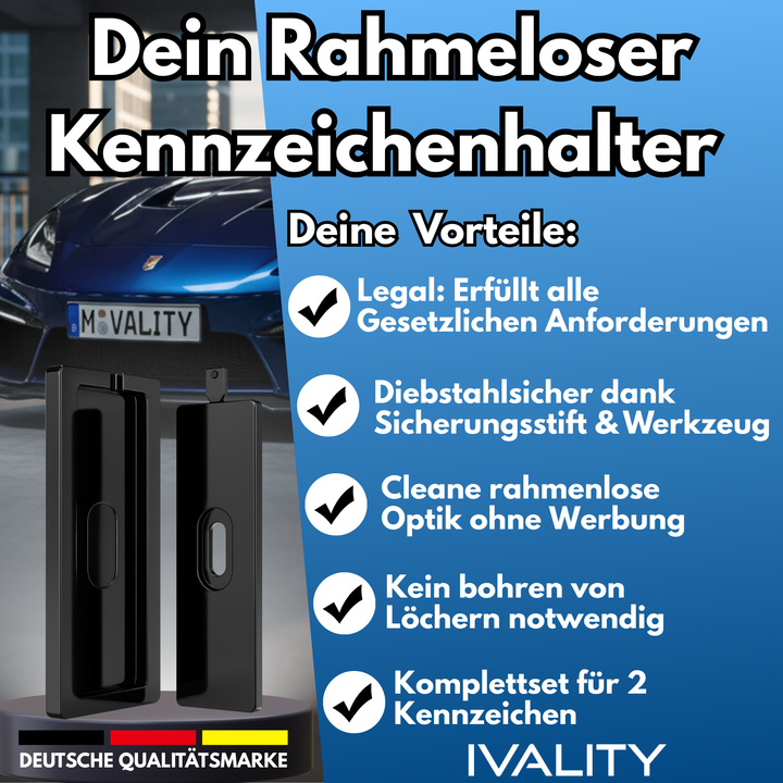 EINFÜHRUNGSPREIS - PlateLock Kennzeichenhalter rahmenlos - Auf der Stoßstange - Ultimative rahmenlose Optik