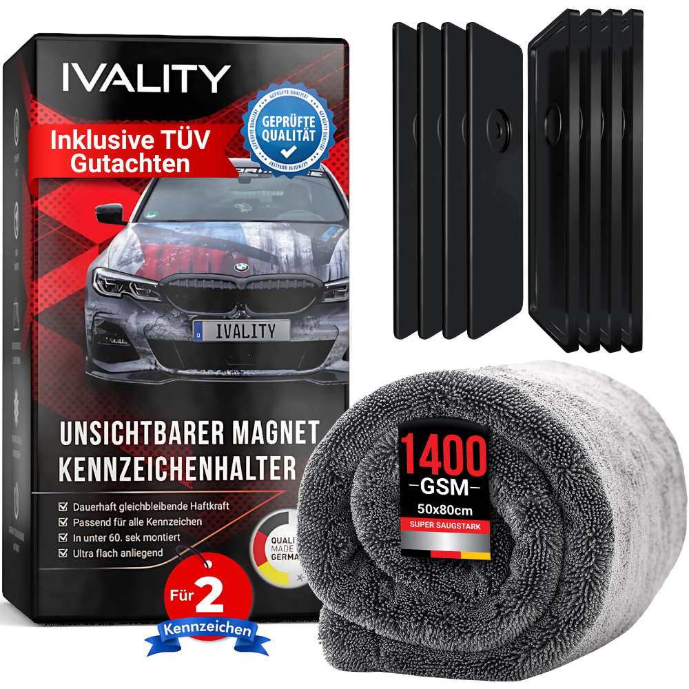 Magnet Kennzeichenhalter + Trockentuch XXL 1400 GSM