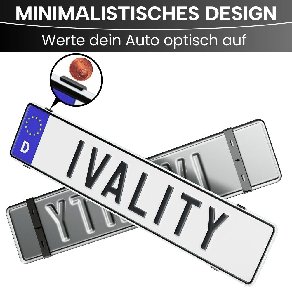 Rahmenloser Klick Kennzeichenhalter in schwarz oder transparent für 2x Alu  Kennzeichen – Ivality