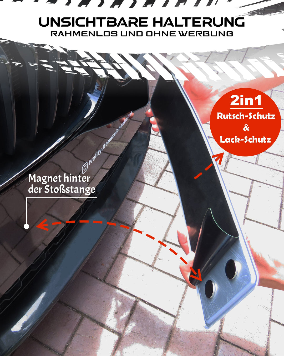 Magnet Kennzeichenhalter - Hinter der Stoßstange- Für einen cleanen Look - Inklusive TÜV Gutachten